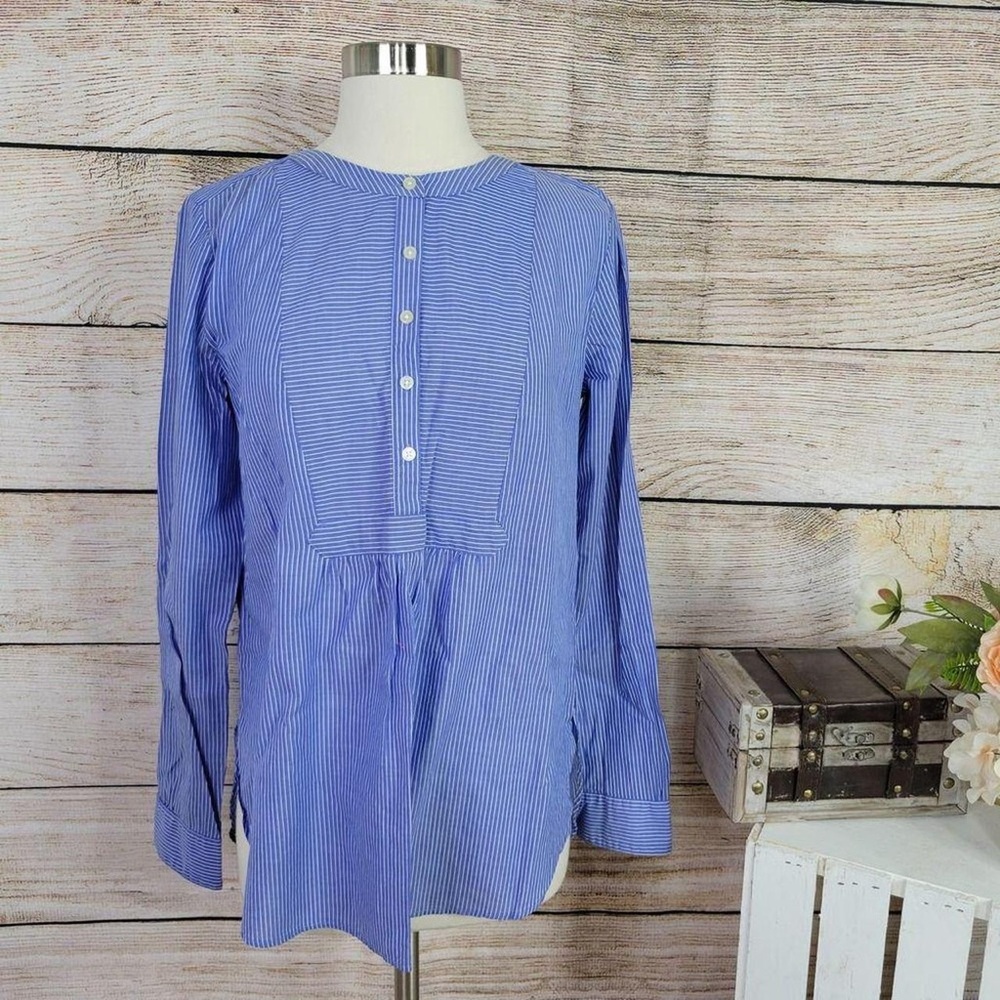 LOFT Striped Bib Tunic Blouse - Blue White - size S